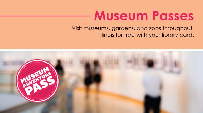 Slide promoting Museum Passes with blurred picture of people in a museum. 